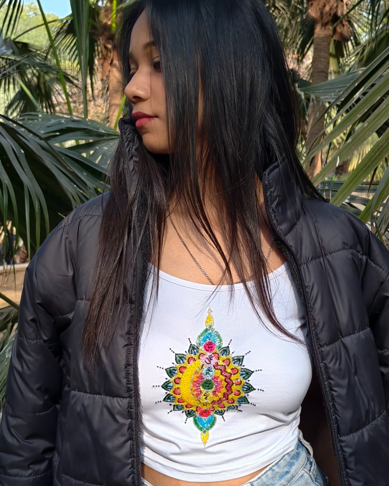 AURA Seven Chakra Top - hand-embroidered chakra design top