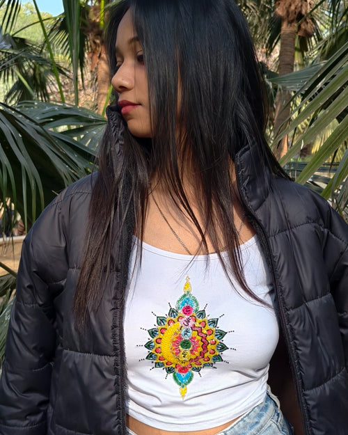 AURA Seven Chakra Top - hand-embroidered chakra design top