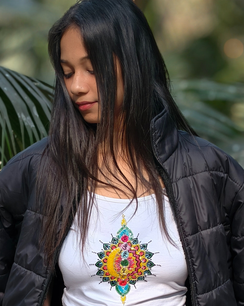 AURA Seven Chakra Top - hand-embroidered chakra design top