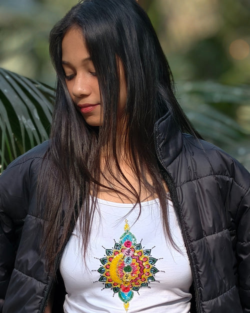 AURA Seven Chakra Top - hand-embroidered chakra design top