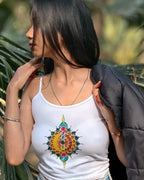AURA Seven Chakra Top - close-up of chakra embroidery detailing