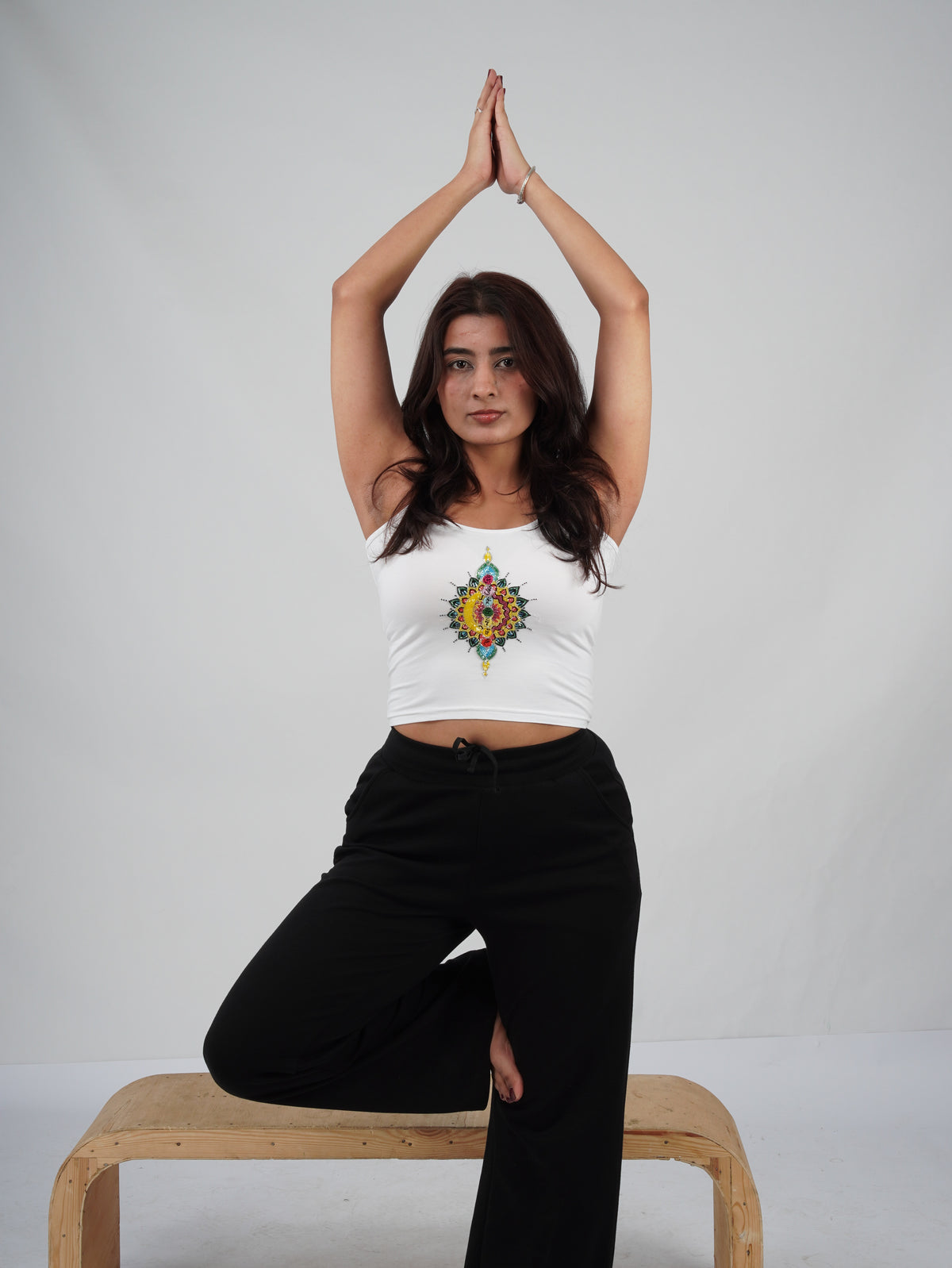 AURA Seven Chakra Top – hand-embroidered beaded cotton top