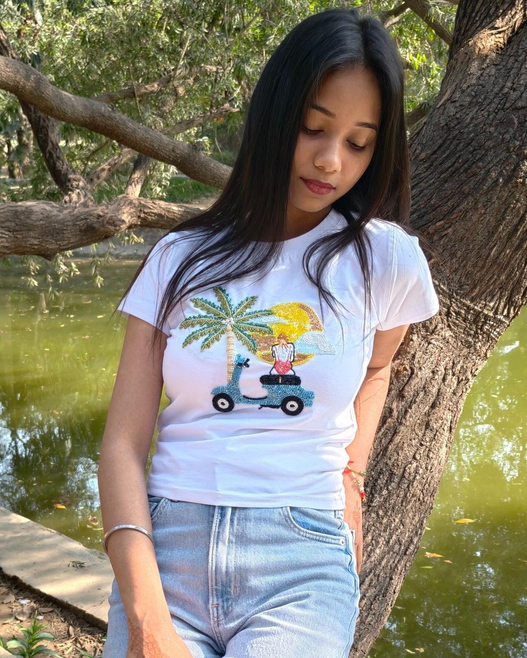 AZURE Top - hand-embroidered blue top