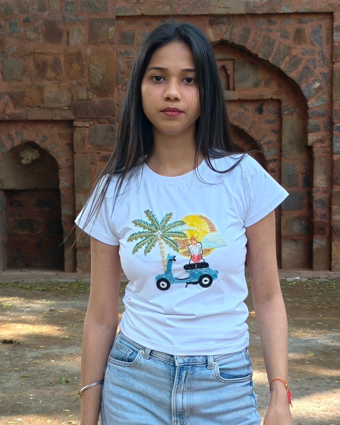AZURE Top - hand-embroidered blue top