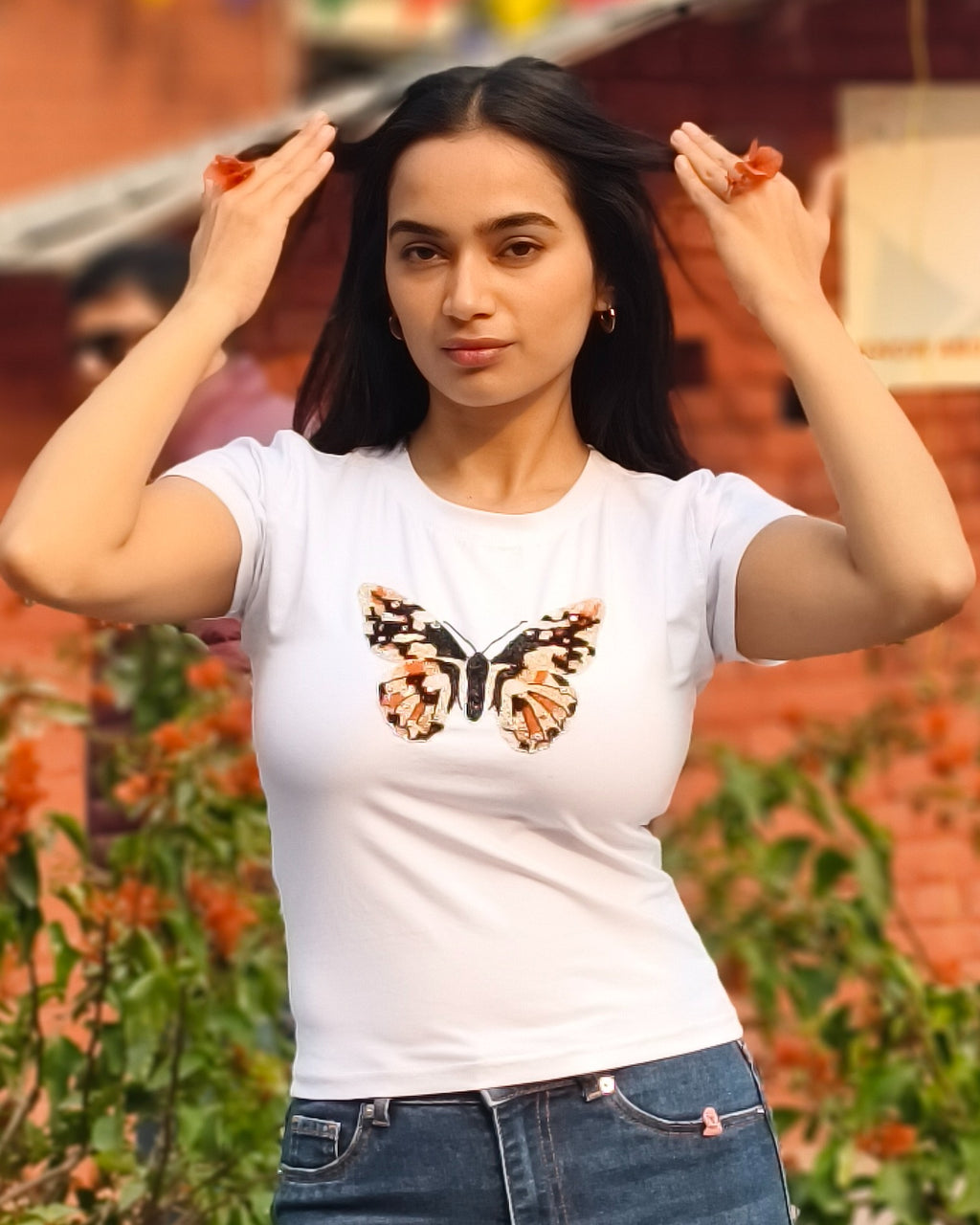 Alora Top - white top with hand-embroidered green sequins