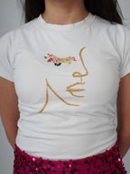 Ayame Top white cotton blend top with detailed handmade embroidery