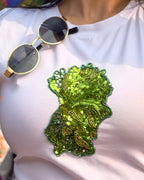 Ayla Top - close-up of hand-stitched Cutdana glass bead detailing