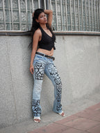 Bloom Story Denim - blue hand-embroidered denim