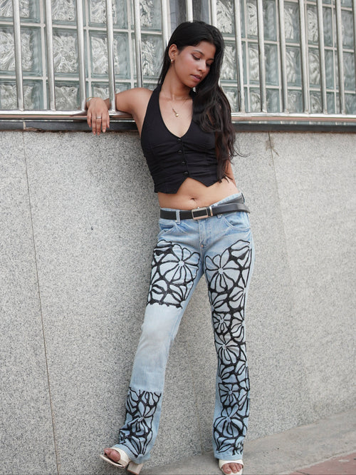 Bloom Story Denim - blue hand-embroidered denim