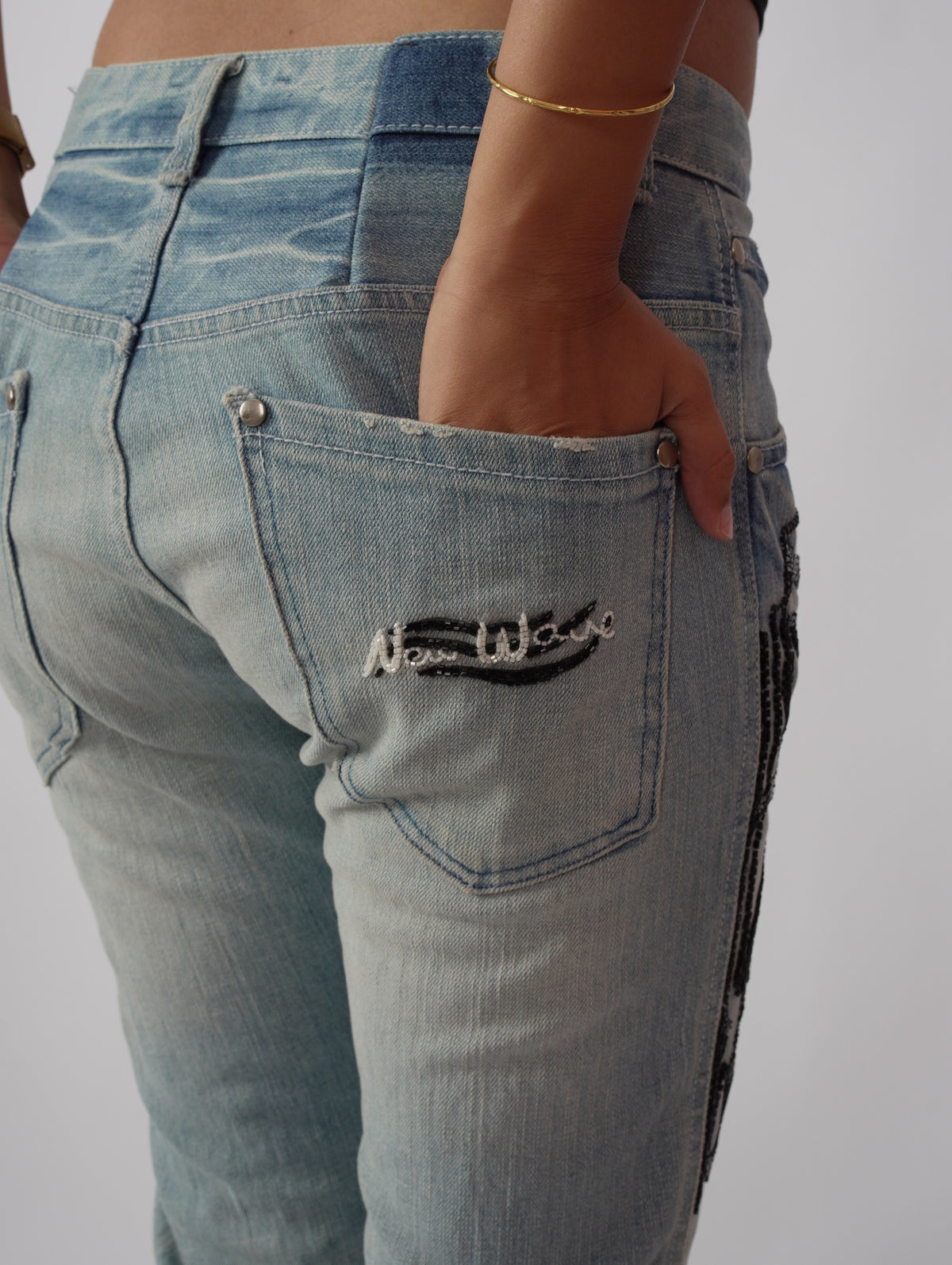 Bloom Story Denim right back pocket – embroidered denim detail