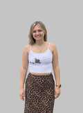 Bomi Top white cotton top with hand-embroidered bee motif and lettering
