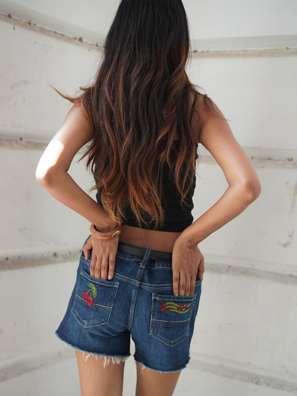 Cherry Pop Denim Shorts - back view denim shorts
