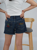 Cherry Pop Denim Shorts back view – embroidered denim shorts
