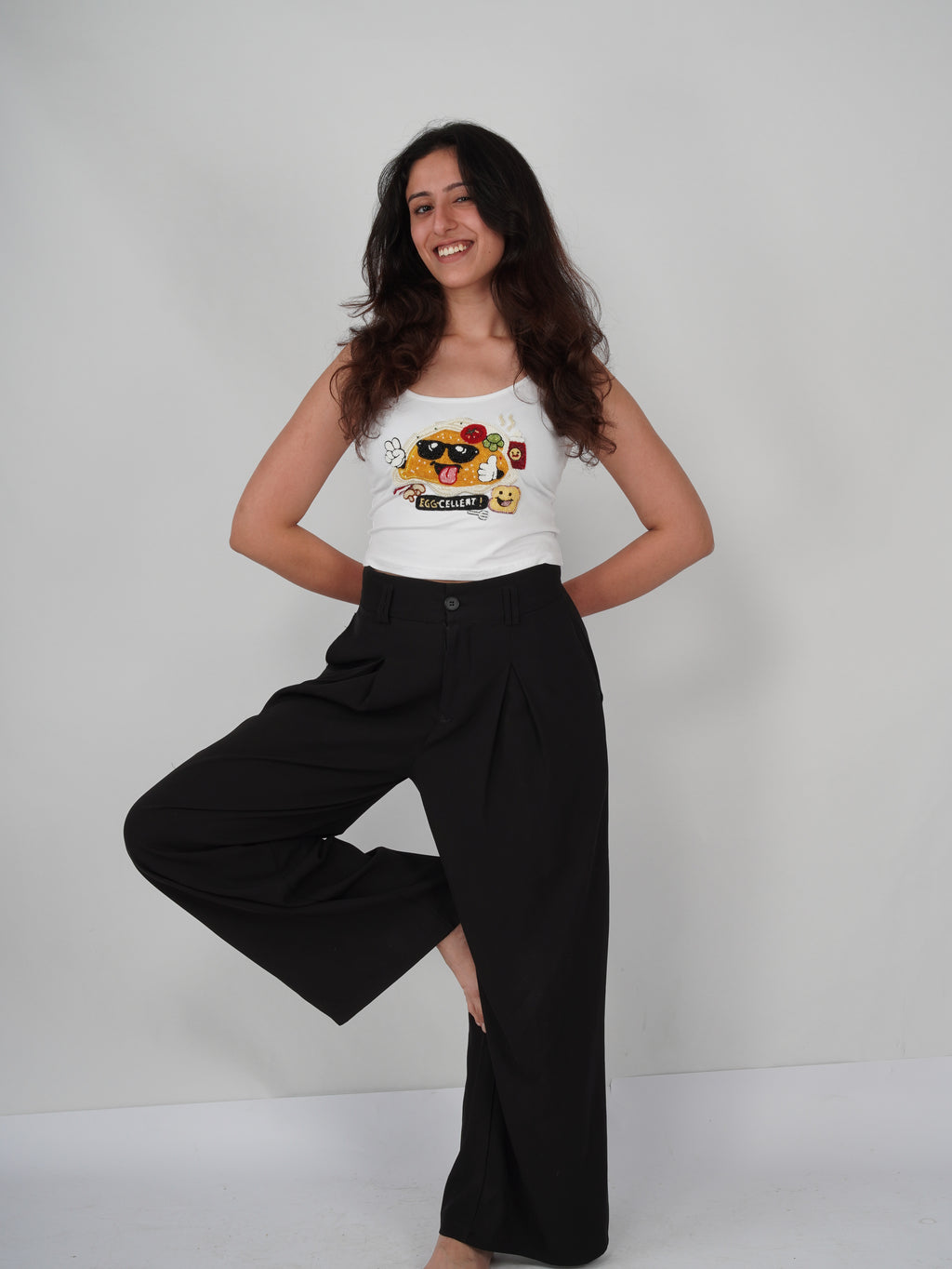 EGGZAA Top white cotton top with intricate hand embroidery