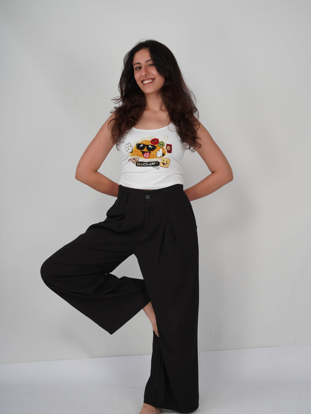 EGGZAA Top white cotton top with intricate hand embroidery