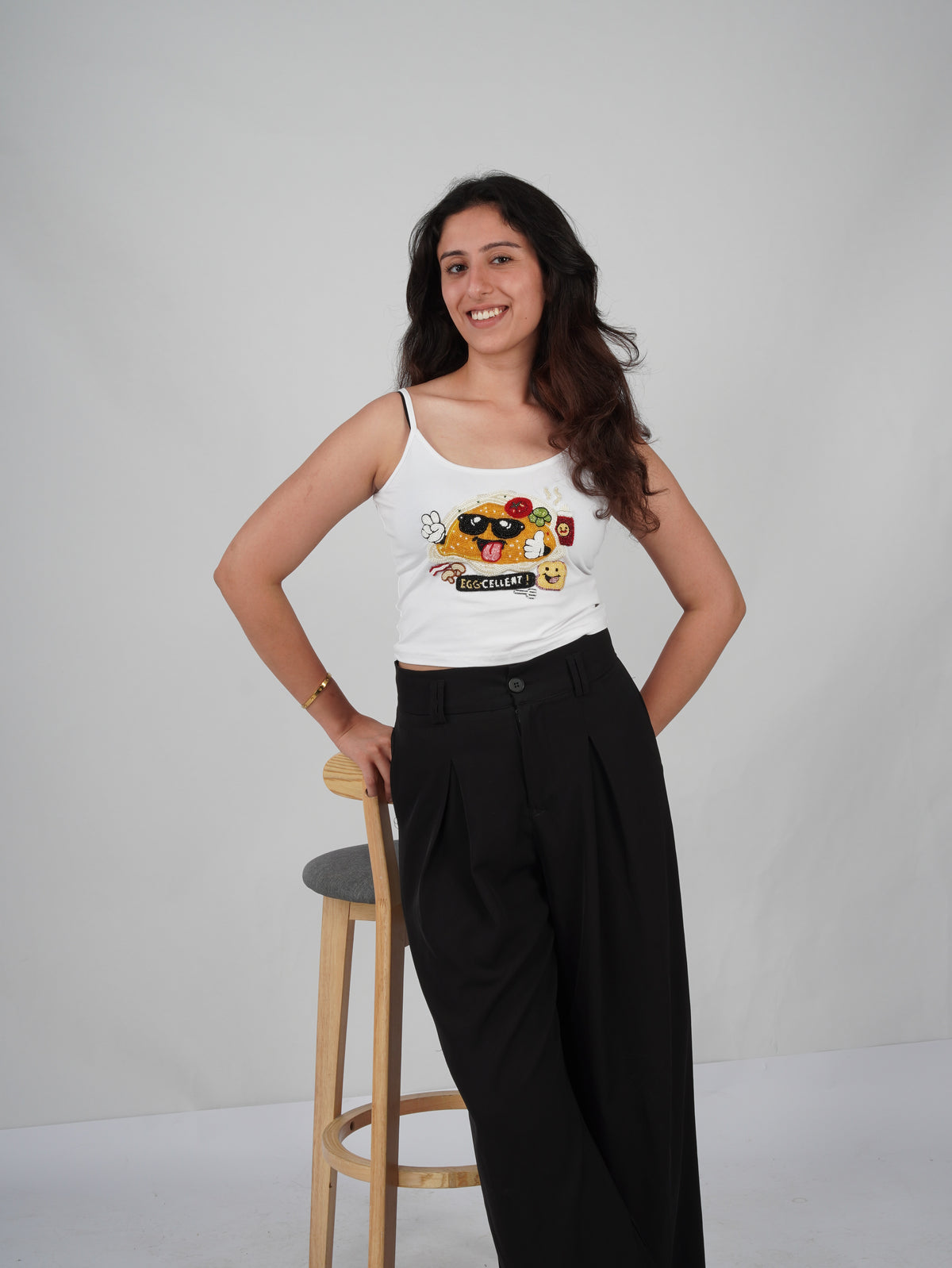 EGGZAA Top white hand-embroidered cotton top front view