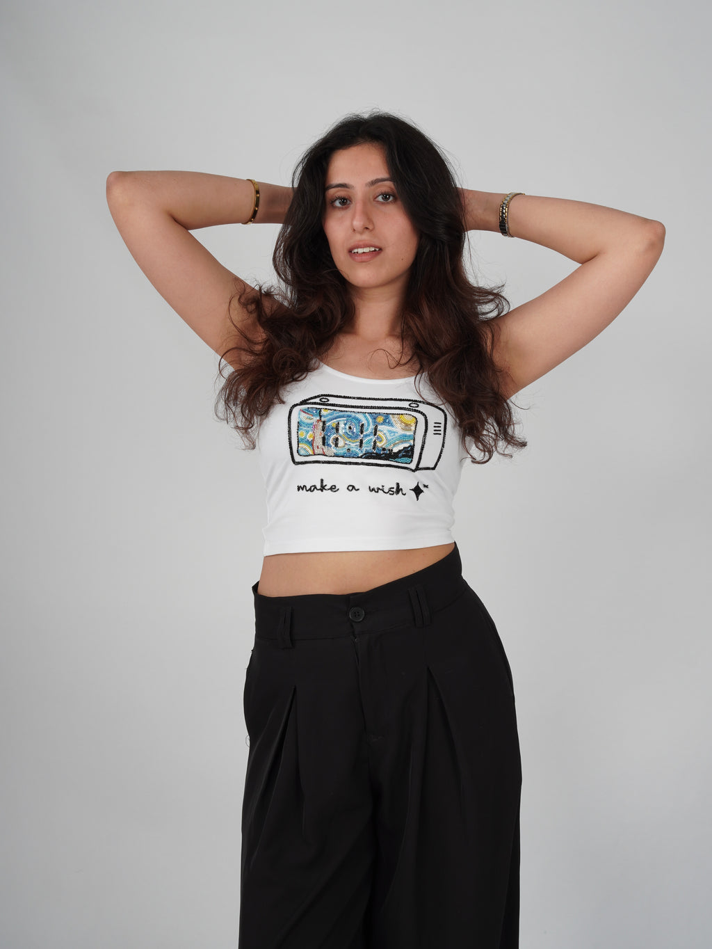 ELEVEN ELEVEN Make a Wish Top white hand-embroidered top front view