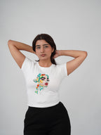 Fleur de Femme Top white hand-embroidered cotton top front view