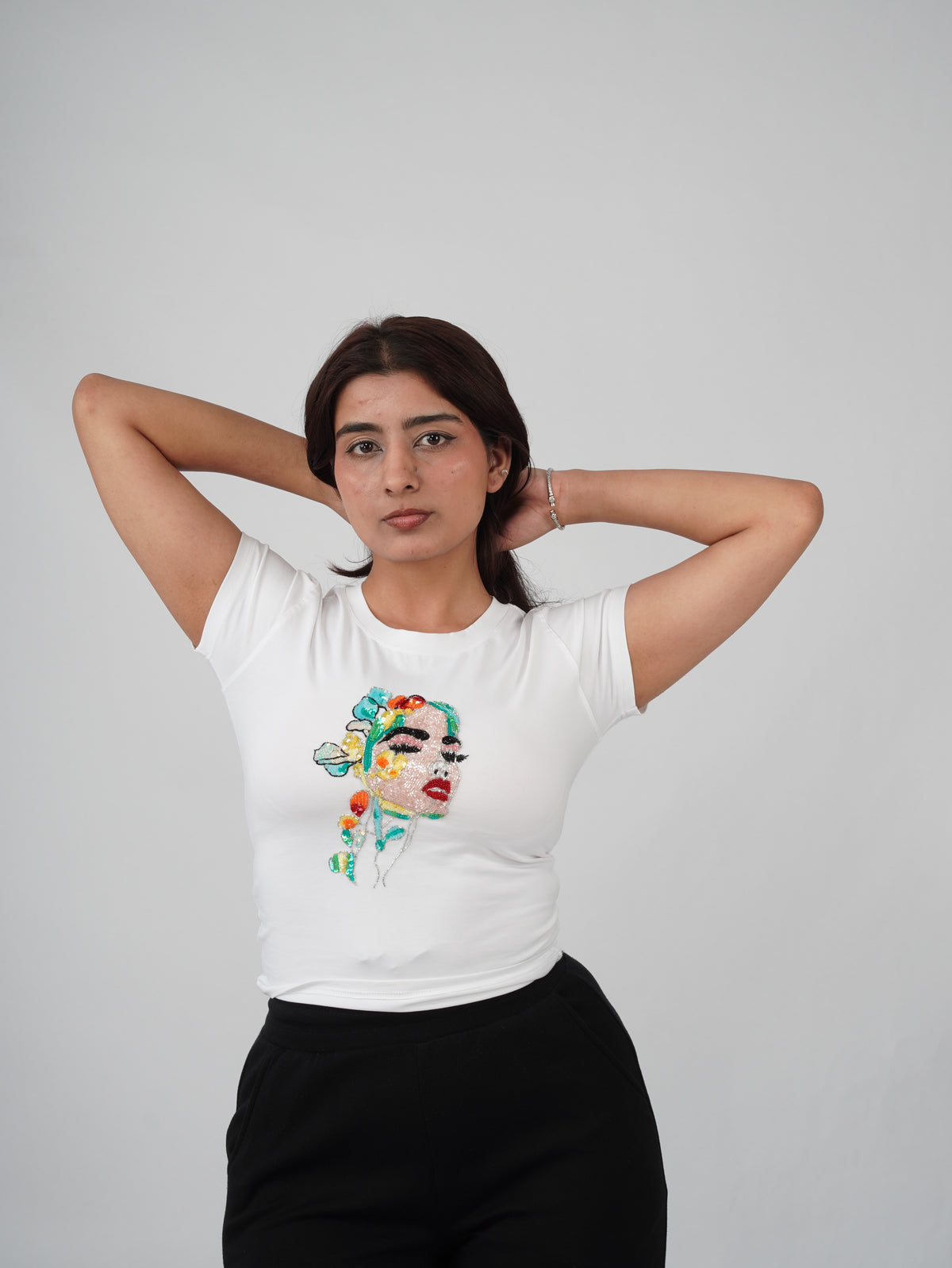 Fleur de Femme Top white hand-embroidered cotton top front view
