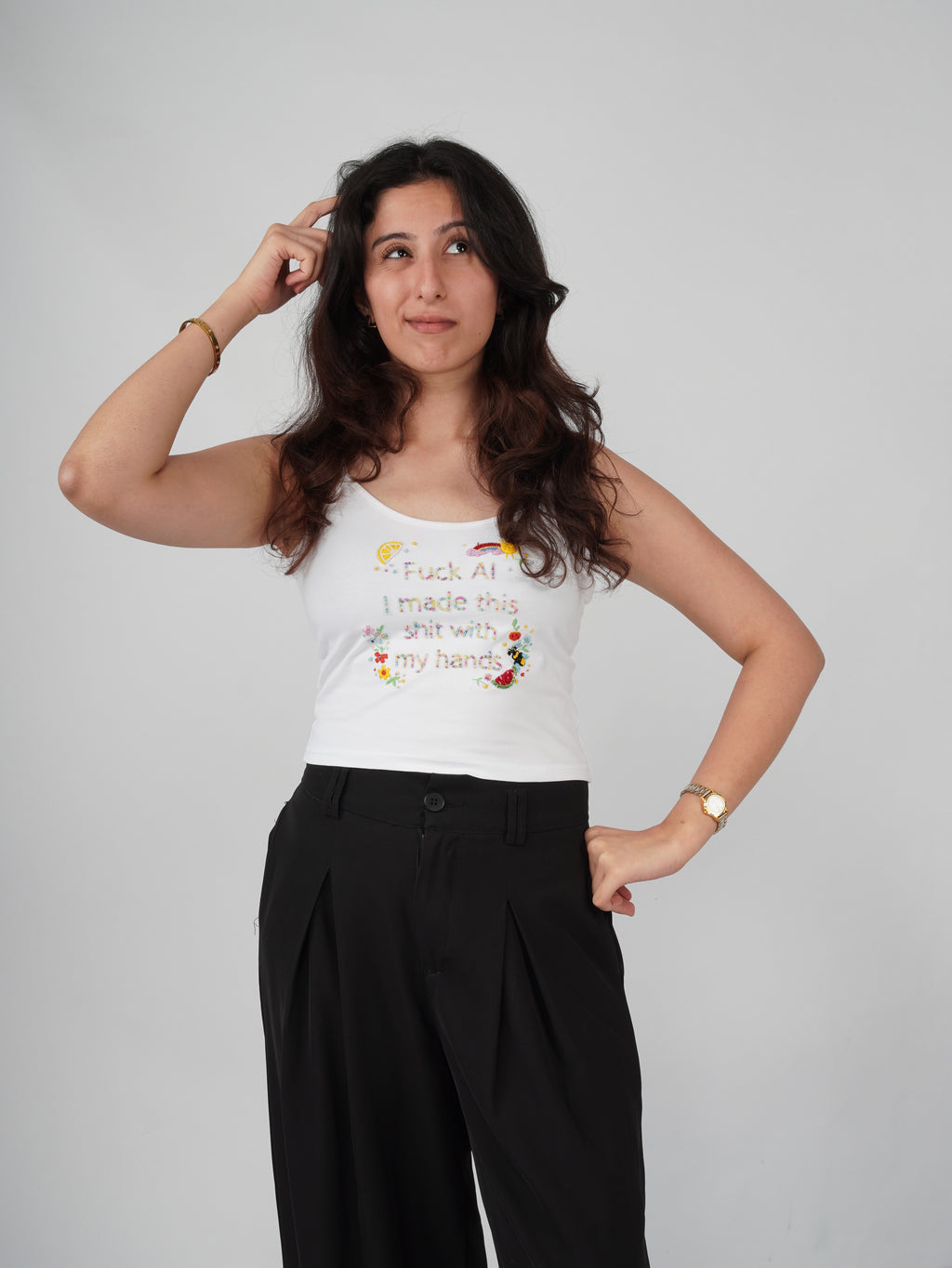 MADE IRL Top – white hand-embroidered cotton top
