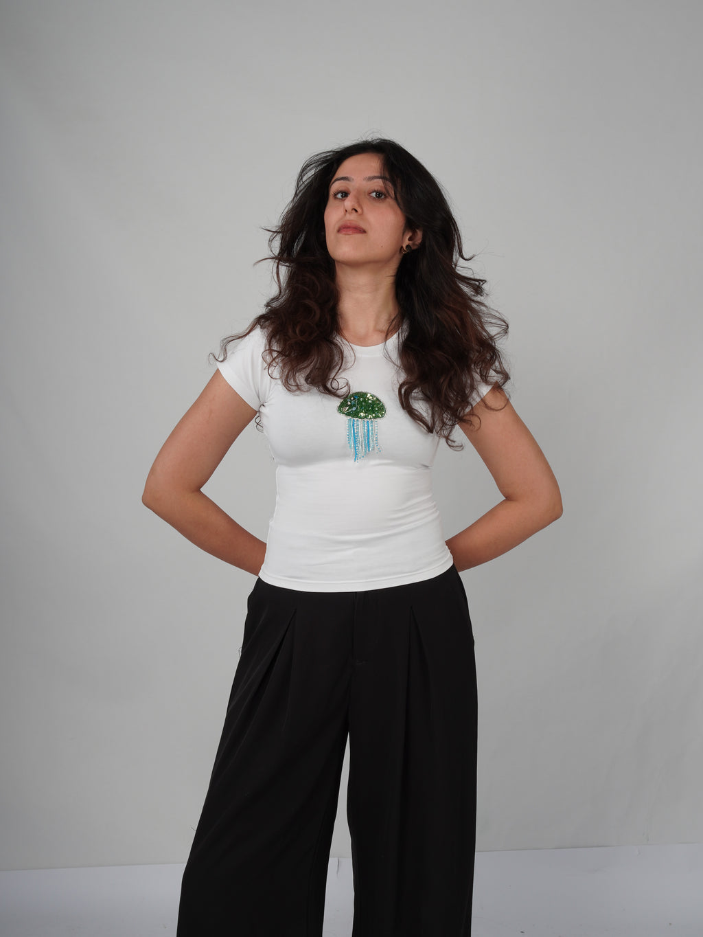 Jellara Top white hand-embroidered cotton top front view