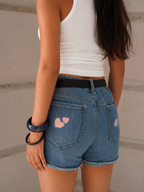 Love Glitch Shorts - close-up of hand embroidery detailing