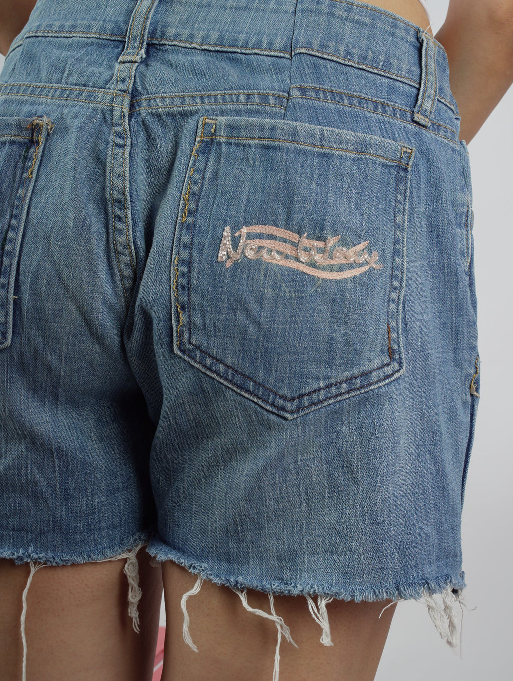 Love Glitch Shorts right back pocket – embroidered denim detail