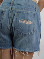 Love Glitch Shorts right back pocket – embroidered denim detail