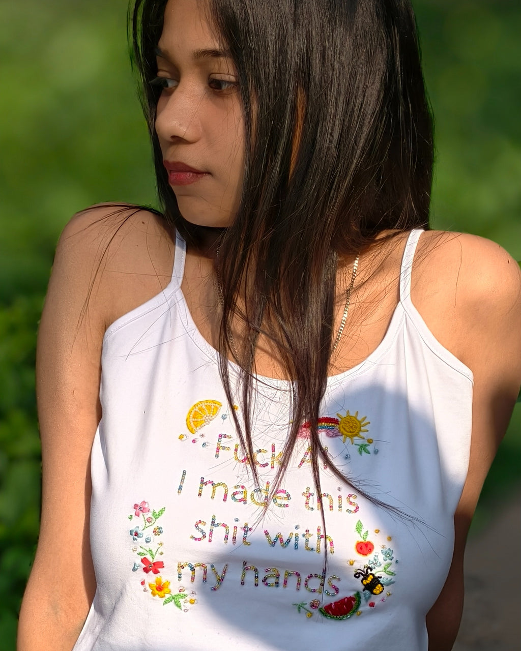 MADE IRL Top - close-up of embroidery detailing