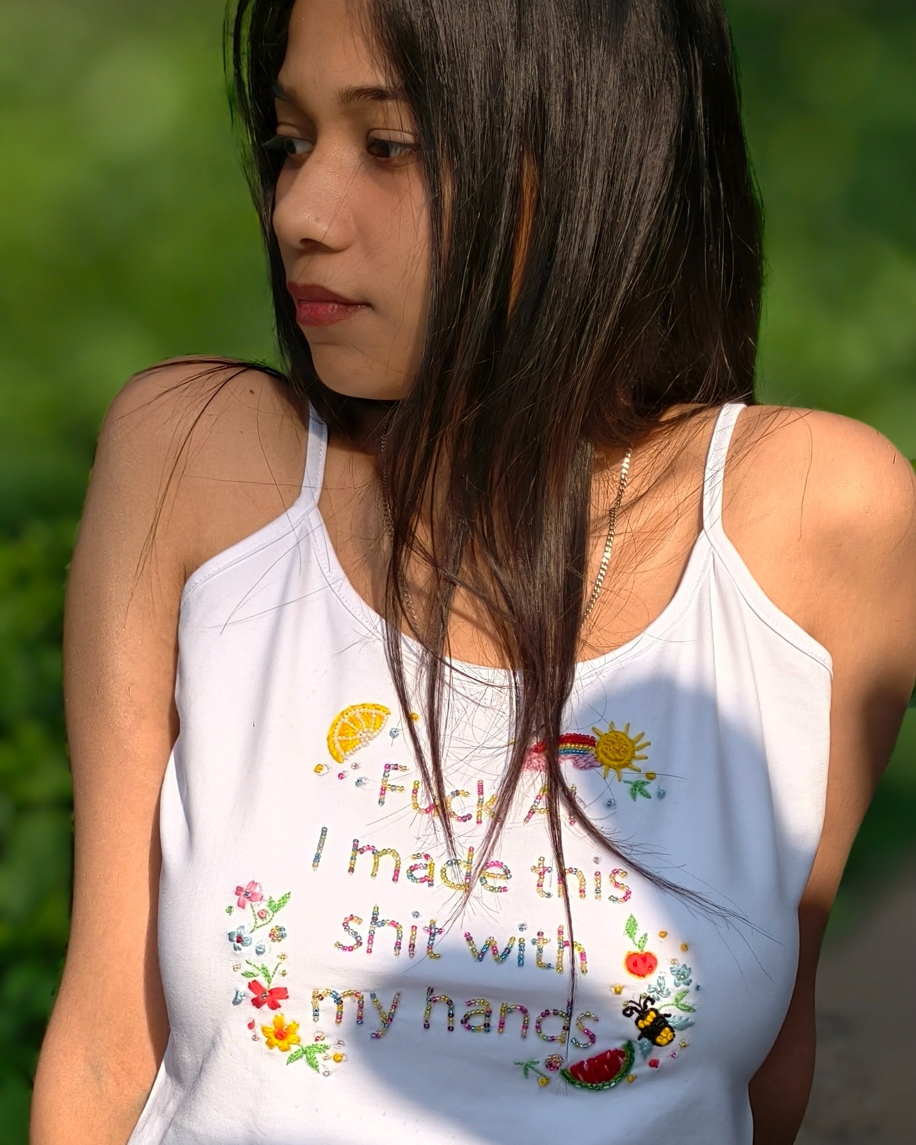 MADE IRL Top - close-up of embroidery detailing