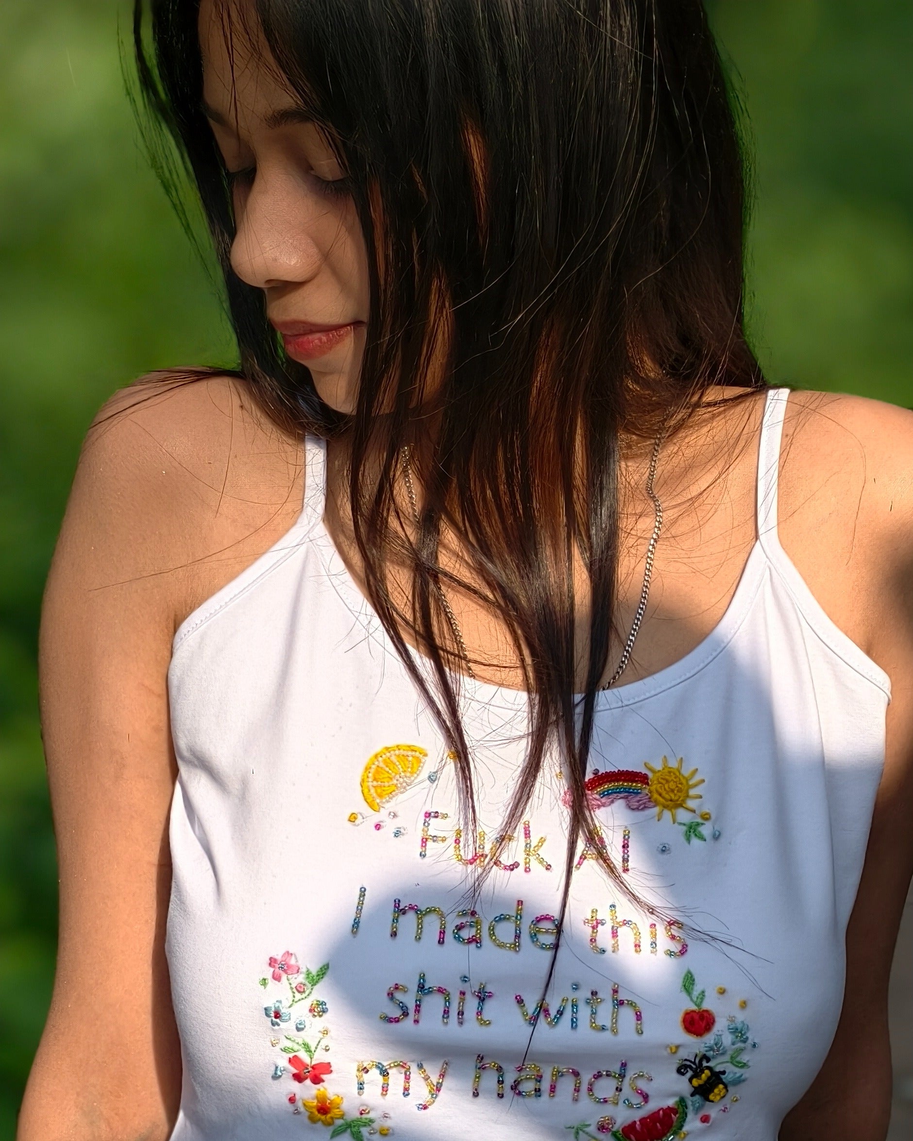 MADE IRL Top - hand-embroidered graphic tank top