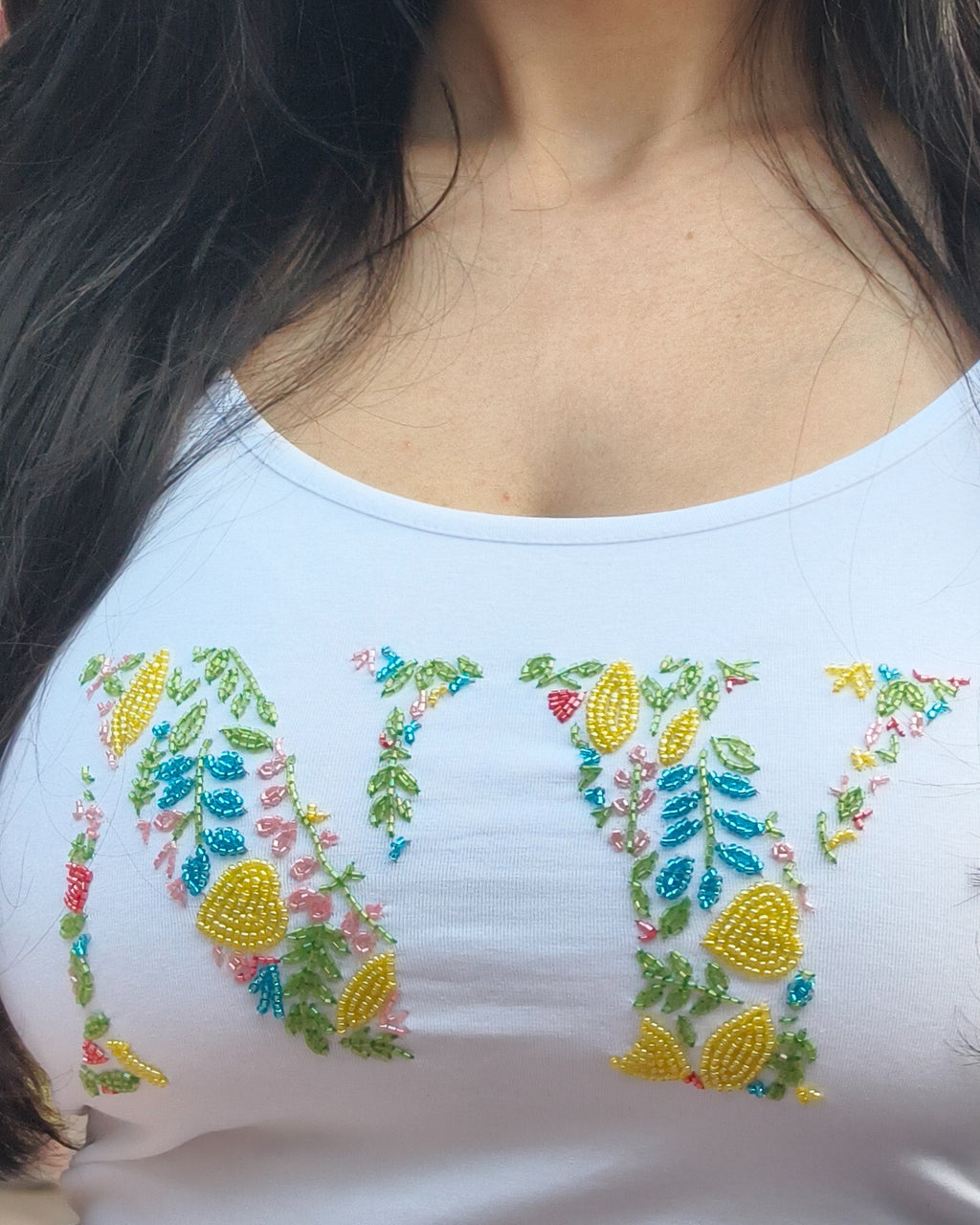 NY Top - fabric texture and embroidery close-up