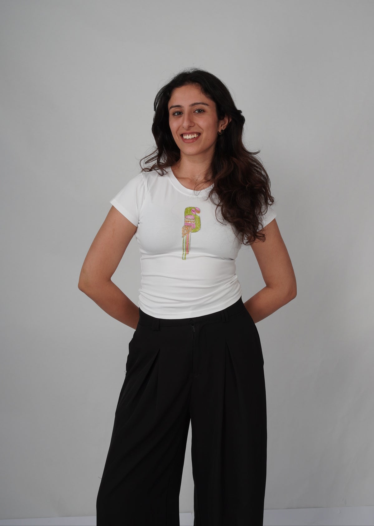 Perro Top white cotton top with minimal hand-embroidered Cutdana detailing