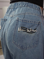 Pretty Mess Denim Jeans Right Pocket close-up – cutdana beadwork detail