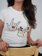 Sarang Sign Top white cotton top with detailed hand-embroidered artwork