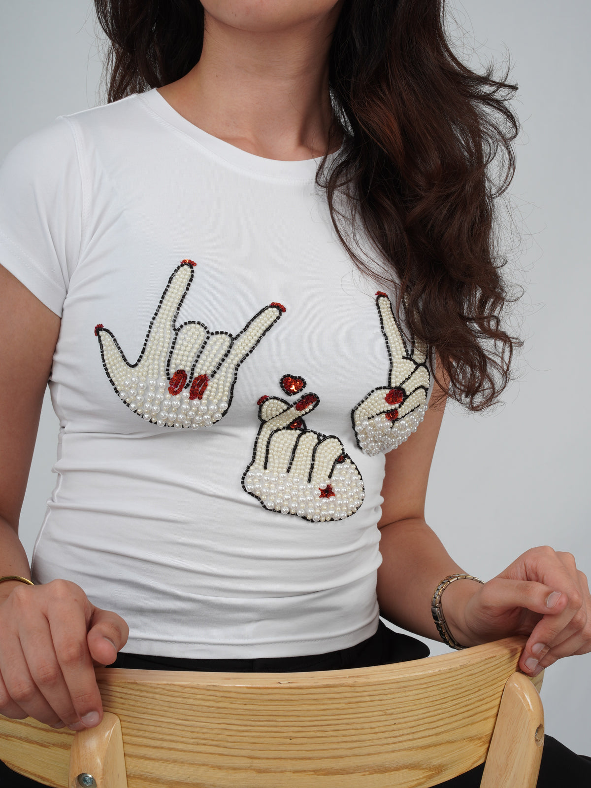 Sarang Sign Top white cotton top with detailed hand-embroidered artwork