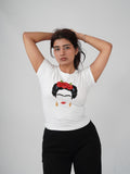Still, I Rise Top white cotton tee with hand-embroidered portrait artwork