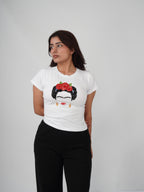 Still, I Rise Top white hand-embroidered cotton tee front view