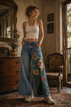 Vintage Muse Denim - blue hand-embroidered denim