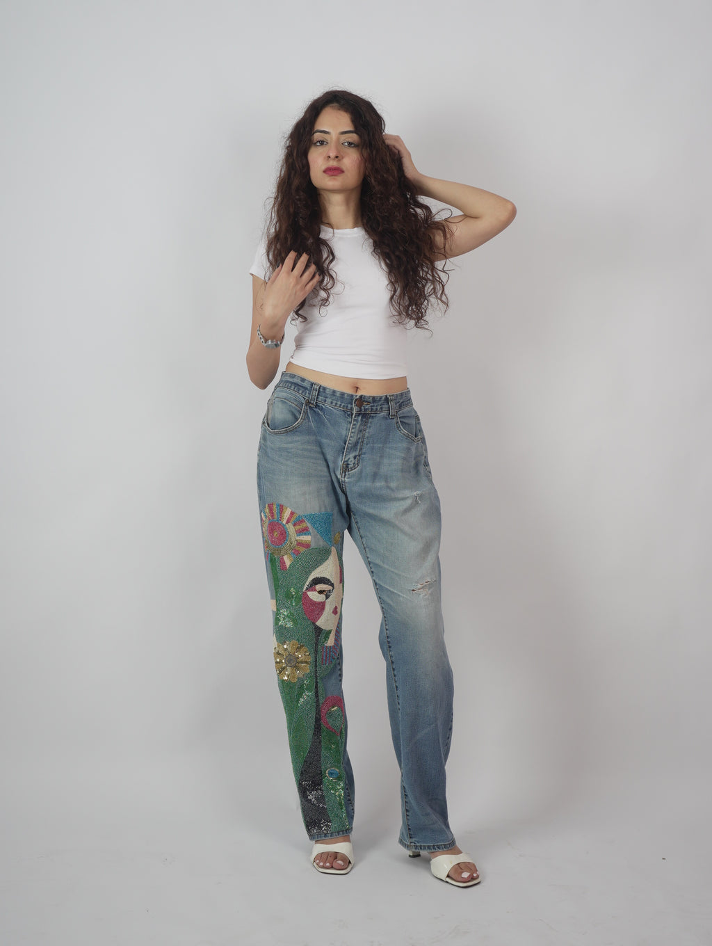 Vintage Muse Denim front view – embroidered vintage denim