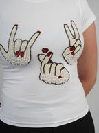 Sarang Sign Top white cotton top with detailed hand-embroidered artwork